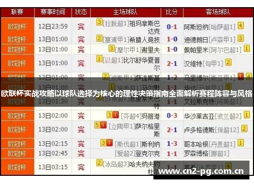 欧联杯实战攻略以球队选择为核心的理性决策指南全面解析赛程阵容与风格 欧联杯实战攻略以球队选择为核心的理性决策指南全面解析赛程阵容与风格